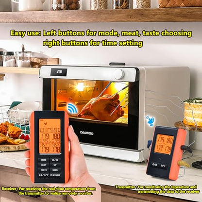 Wireless Meat Thermometer for Grilling and Smoking, Food Thermometer for BBQ Smoker Oven Cooking Steak, Grill Thermometer for Outside Grill with 4 Meat Probes, Kitchen Timer - style: 4 Probes