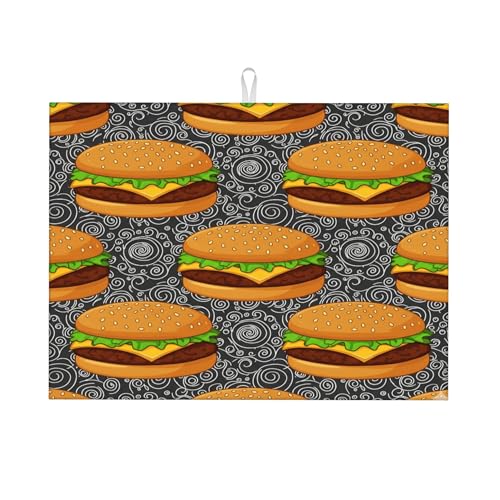 Dish Drying Mat for Kitchen Counter - Cheeseburger Absorbent Heat Resistant Microfiber Dishes Drainer Mat - Kitchen Gadgets Large Coffee Machine Dish Rack Pad 18"X24"
