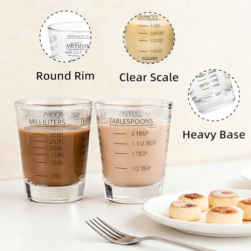 GLASKEY 2 Pack Shot Glasses Measuring Cup,Espresso Shot Glass with 4 Measurement Methods(OZ/ML/TSP/TBSP),Dishwasher Safe,Perfect for Coffee,Cocktails and Kitchen Use (Black) - color: 2 Pack-Black