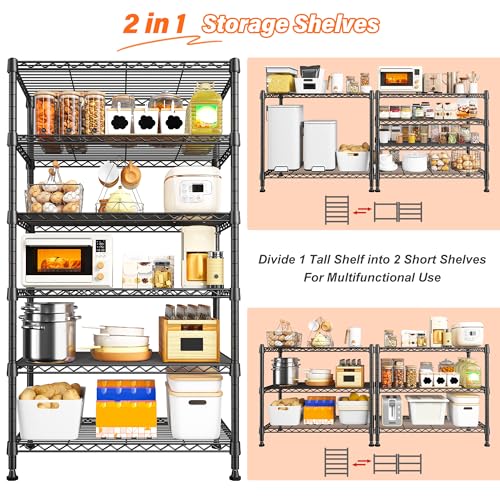 REIBII 6 Tier Shelf Metal Shelving 70"H Storage Shelves Sturdy Wire Rack Shelf Units Adjustable Detachable Storage Shelving Unit for Kitchen Laundry Pantry Garage Commercial 71"H x 21.65"W x 11.8"D - size: 【6 Tier】71"H x 21.65"W x 11.8"D