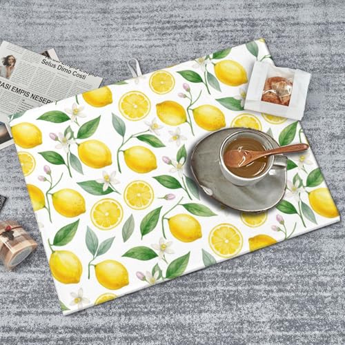 Lemon Dish Drying Mat for Kitchen Counter Microfiber Absorbent Dish Draining Reusable Washable Extra Large 24" x 18" (Lemon, 18x24in) - color: Lemon
