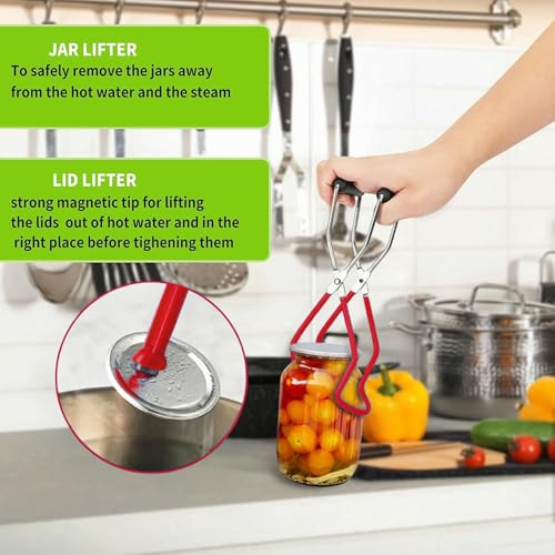 Supa Ant Canning Supplies Starter Kit (Food Grade) - Canning Kits Set for Beginners - 3 Pcs. Including Wide Mouth Jar Funnel, Magnetic Lid Lifter, Stainless Steel Jar Lifter (Assembled in USA) Red - color: Red