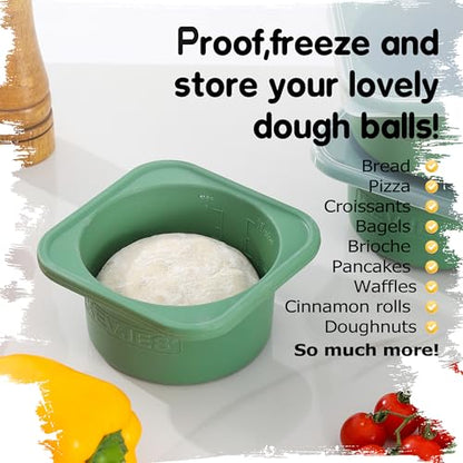 500ml Individual Dough Storage Vessels with Airtight Lid – Ideal for Neapolitan Pizza Round Dough Ball Cold Fermentation, Food Grade Silicone, Freezer & Dishwasher Safe – 2 Pack (Green) - color: Green