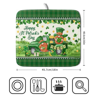Shamrock Truck Dish Drying Mat Buffalo Check Dish Drainer Mat 16x18 inch Reversible Microfiber Quick Dry Rack Pad for Kitchen Counter Sink - color: Shamrock Truck Plaid, size: 16" x 18"