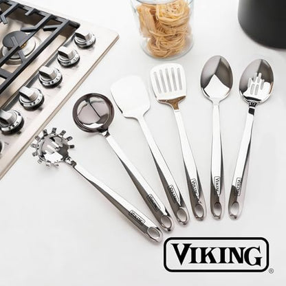 Viking Kitchen Utensils Set, 6 Piece Stainless Steel Cooking Utensil Set, Includes Spatulas, Spoons, Pasta Fork, and Deep Ladle, Hollow Forged, Silver - style: 6-Piece Set