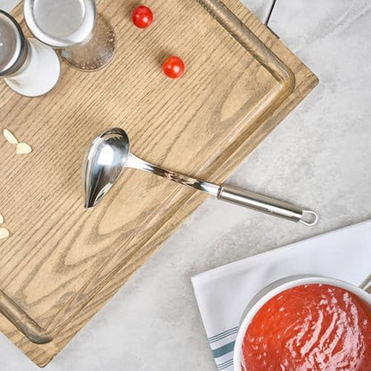 Restaurantware Stainless Steel Soup Ladle with Pour Spout - German Standard Gravy Ladle, Dishwasher Safe, Heat Resistant - Easy Pour Spout Ladle for Serving Soup, Sauce, Gravy - style: Pour Spout Ladle