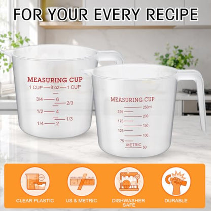 Fabbay 24 Pcs 1 Cup Capacity Plastic Measuring Cup 8 Oz Clear Graduated Measurement Cups with Spout and Handles Ounce and ml Marking for Recipe Ingredient Flour Liquid Baking Cooking Mixing(Red) - color: Red, size: 8 oz