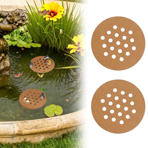 2 Pcs Floating Bee Island for Garden Pond Farm Fountain Cork Bee Watering Station Butterfly&Bee Waterer Feeding Cups for Bees Insect Outdoor Garden Decor Eco-Friendly