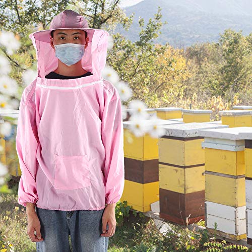 Beekeeping Tools Suits,Breathable Adult Anti Bee Veil Suit Beekeeping Protective Clothing Beekeeper Protective Outfit Upper Body Beekeeping Jacket with Veil Hood Ventilated (Pink) - color: Pink