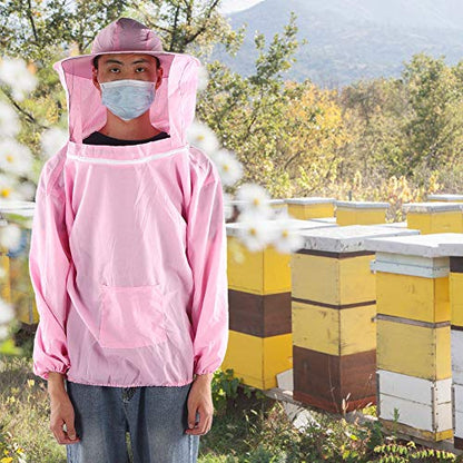 Beekeeping Tools Suits,Breathable Adult Anti Bee Veil Suit Beekeeping Protective Clothing Beekeeper Protective Outfit Upper Body Beekeeping Jacket with Veil Hood Ventilated (Pink) - color: Pink