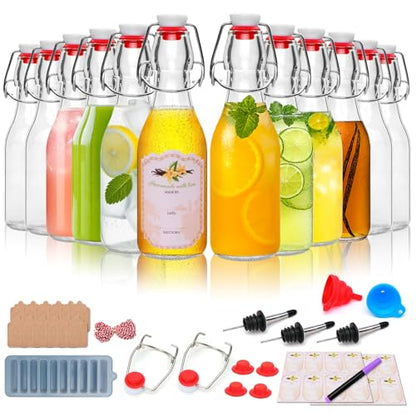 8oz Swing Top Glass Bottles - 12 Pack Flip Top Glass Bottle with Airtight Lid for Home Brewing, Fermentation, Beer, Vanilla Extract, Limoncelle, Kombucha, Kefir, Soda, Bonus Gaskets and Pourers - size: 8oz-12pack