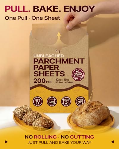 Katbite 200Pcs 12x16 In Unbleached Parchment Paper for Baking, Precut Parchment Paper Sheets, Heavy Duty Flat Baking Paper, Half Sheet Baking Sheets for Baking Cookies, Cooking, Air Fryer, Oven - color: 12"x16"-200