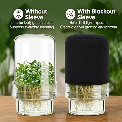 Sprouting Jar Kit, 2 Pack Wide Mouth Mason Jar Sprouter with Stainless Stee Screen Lids & Mess-Free Drip Covers Complete Indoor Microgreens Growing Kit Broccoli Alfalfa Gardening Gift