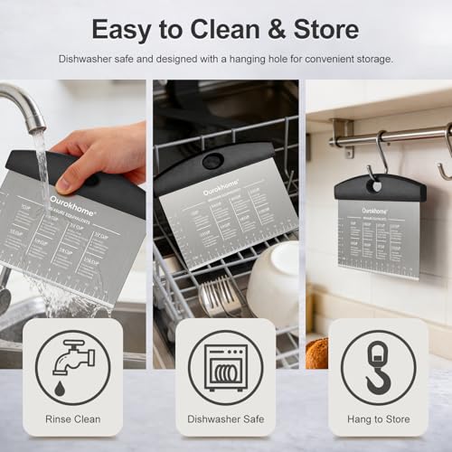 Ourokhome 2 Pack Bench Scraper Dough Cutter, Stainless Steel Dough Scraper with Laser-Etched Scale, Conversion Chart, Non-Slip Handle, Dishwasher Safe for Bread & Pastry, Black - color: Black