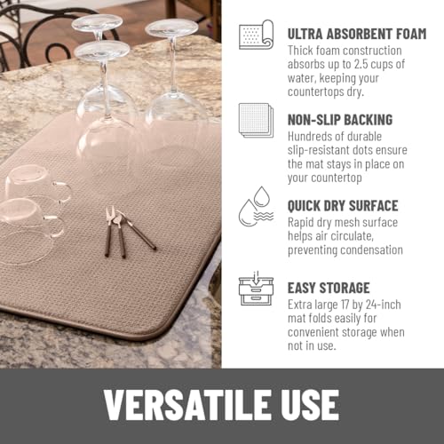 Bellemain XL Dish Mat 24" x 17" ( LARGEST MAT ) Microfiber Dish Drying Mat , Super absorbent ( Mocha ) - color: Mocha, size: 17" x 24"
