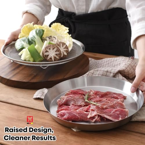 WAGENSTEIGER Stainless Steel Mesh Tray Set with Drip Pan, Air Fryer Basket and Tray, Kitchen Colander, Vegetable and Fruit Strainer, Food Filter, BBQ Prep Tool, Fruit Serving Dishes (9.84 inch) - size: 9.84 inch