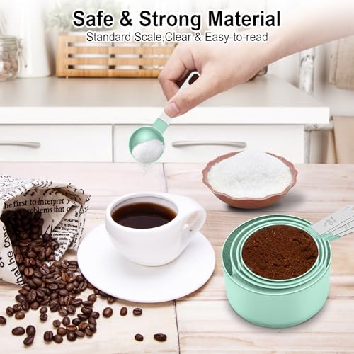 Measuring Cups and Spoons Set, 10 Pieces Nesting Measure Cups and Spoons, Kitchen Essentials Gadgets with Stainless Steel Handle for Dry & Liquid Ingredient (Lake Green 10 Pcs) - color: Lake Green 10 Pcs