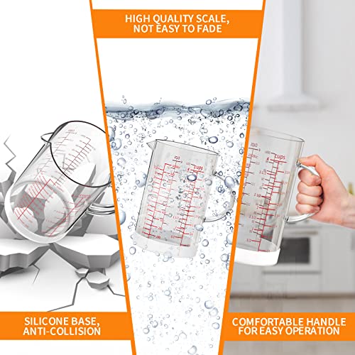 77L Glass Measuring Cup, 4-Cup/1000 ML Liquid Measuring Cups, Measuring Cup With Handle and V-Shaped Spout, Glass Beaker with Three Scales (OZ, Cup, ML), Dishwasher/Freezer/Microwave Safe - size: 4 Cup / 1000 mL