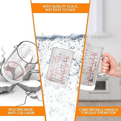 77L Glass Measuring Cup, 4-Cup/1000 ML Liquid Measuring Cups, Measuring Cup With Handle and V-Shaped Spout, Glass Beaker with Three Scales (OZ, Cup, ML), Dishwasher/Freezer/Microwave Safe - size: 4 Cup / 1000 mL