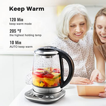 Mecity Electric Tea Kettle Borosilicate Glass Tea Maker With Temperature Control and Infuser - LCD Display and Preset Brewing Programs - 1.7 Liter Water Boiler - size: 1.8 Quarts