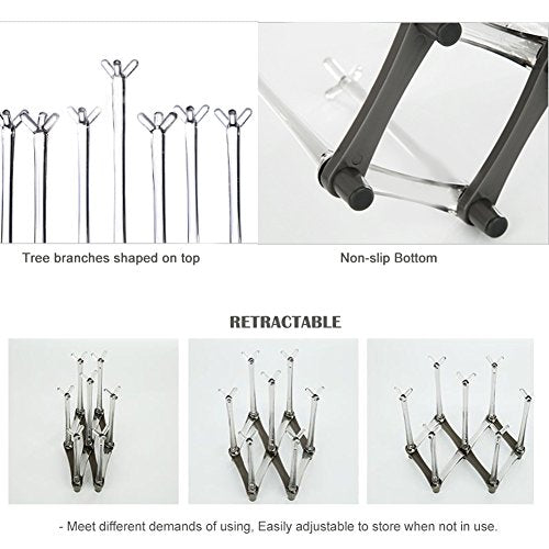 Marbrasse Retractable Cup Drying Rack, Drinking Glass and Sports Bottle Drainer Stand, Plastic Bag Dryer with Non-Slip Bottom for Kitchen Countertop - color: 1p