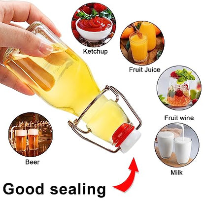 Tebery 15 Pack 5Oz Swing Top Brewing Bottles with Leak Proof Easy Caps, Glass Beer Bottle Flip Top Square Bottles For Kombucha, Kefir, Vanilla Extract, Beer