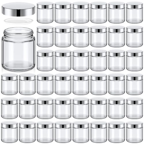 Norme 48 Pcs 4 oz Glass Jars with Lids Leakproof Round Airtight Empty Cosmetic Jars with Inner Liners Lid for Storing Lotions Powder Ointments Making Tins(Silver, Clear) - color: Silver, Clear, size: 4 oz