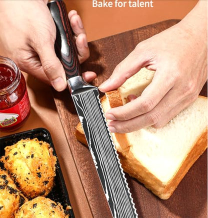 Bread Knife, 8 inch Serrated Knife, German Stainless Steel Bread Knife for Homemade Bread, Razor Sharp Edge for Efficient Slicing Sourdough Bread, Bagels, Cake