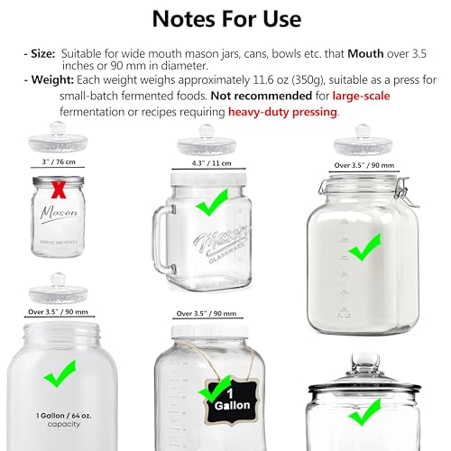 Fermentation Weights for Large Wide Mouth Gallon Mason Pickling Canning Jars (Over 3.5 Inches), Fermenting Weigh Easy Grip With Grooved Handles Wavy Grain Dot for Brewing Fermented Foods, Pack of 2 - color: Clear-3.5"-Pack of 2