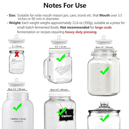 Glass Fermentation Weight for Large Wide Mouth Gallon Mason Pickling Canning Jars Over 3.5 Inches, Fermenting Weigh Easy Grip Handle Convex Wavy Grain Dot for Brewing Fermented Foods, Pack of 2