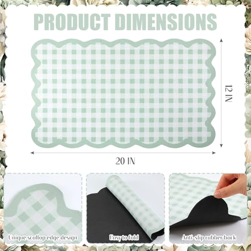 Scalloped Gingham Coffee Mat 12" x 20" Absorbent Coffee Bar Mat Gingham Espresso Matt for Counter(Green) - color: Green