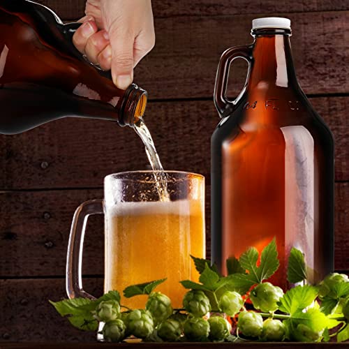 ZEAYEA 3 Pack 64 oz Glass Growler Jug, Amber Half Gallon Jug Set with Lids and Handle Great for Beer, Home Brewing, Kombucha, Distilled Water