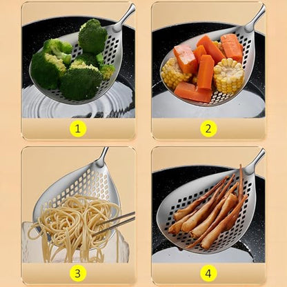 GREATLINK Large Stainless Steel Strainer with Comfort Handle and Hanging Holes,Food Grade Filter Spoon Solid Stainless Steel Strainer Skimmer Ladle for Kitchen Cooking Frying Pasta Strainer Spoon