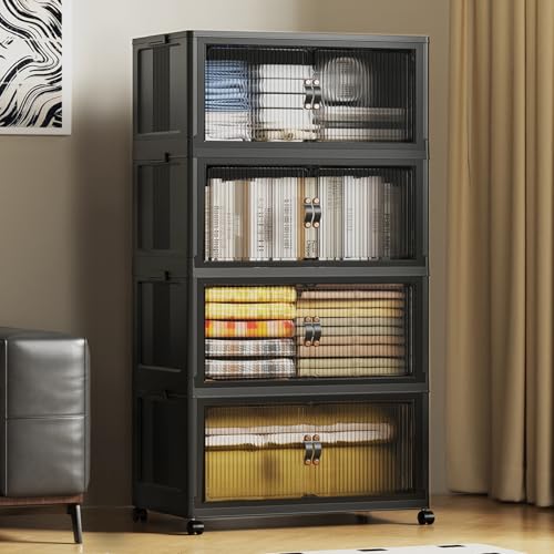 SAILUN 127Gal/508Qt Extra Large Stackable Storage Bins Folding Collapsible Storage Bins with a Lid, Closet Organizers Black 28" W x 17" D x 61" H - color: Black, size: 1 Lid 4 Pack-28" W x 17" D x 61" H