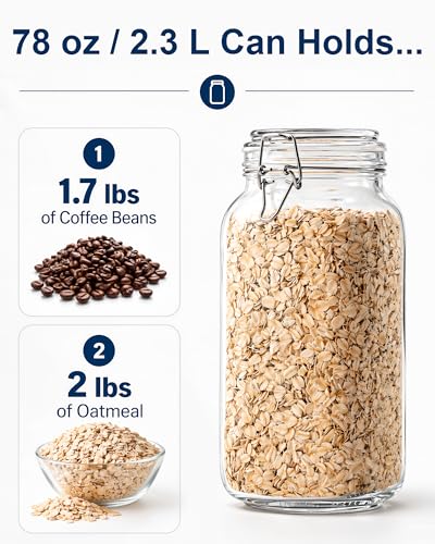 OneDream 78oz Glass Jars with Airtight Lid, 3 Pack Large Glass Storage Jars, Square Canisters for Pantry, Wide Mouth Glass Food Storage Containers for Flour, Sugar, Cereal, Pasta