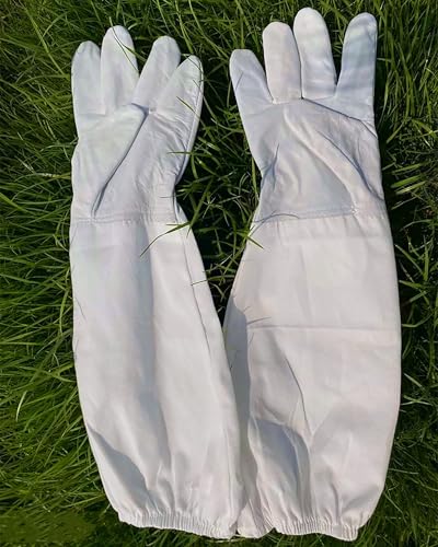 Large Beekeeping Gloves,Goatskin Leather Beekeeper's Glove with Canvas Long Sleeve for Men Women Beekeeping Protective Gear (XXL)