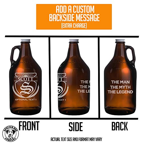 Spotted Dog Company Personalized Etched 64oz Amber Glass Beer Growler - Customized Engraved Gifts for Men - Beer Gifts for Men - Groomsmen, Scott