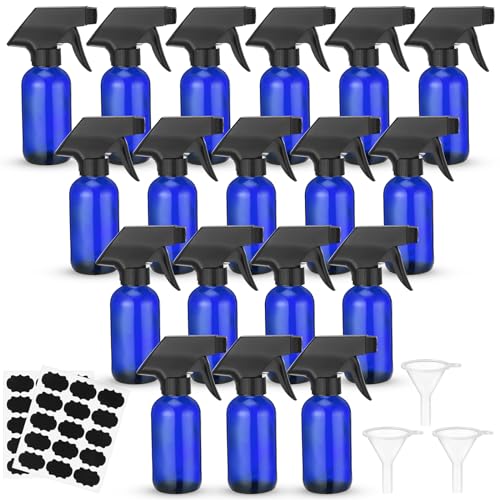 Fumete 20 Pcs 4 oz Glass Spray Bottles Empty Refillable Sprayer Containers with Funnels Labels Black Trigger Sprayers Spray Bottles for Essential Oil DIY Kitchen Hair Plants(Blue) - color: Blue
