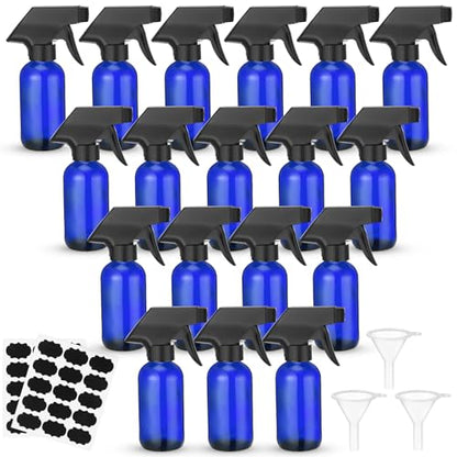 Fumete 20 Pcs 4 oz Glass Spray Bottles Empty Refillable Sprayer Containers with Funnels Labels Black Trigger Sprayers Spray Bottles for Essential Oil DIY Kitchen Hair Plants(Blue) - color: Blue