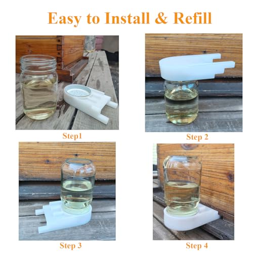 AukBeeFun 6 Pack Bee Feeders for Hives,Leak-Proof Mason Jar Sugar Bee Hive Feeder for Professional or Beginner Beekeepers