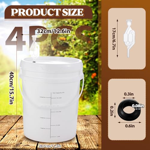 Ziliny 4 Pcs White 6.5 Gallon Fermentation Bucket with Twin Bubble Airlock Grommets Lid Brewing Wine Fermenter Fermentation Kit for Home Beer Wine Mead Other Fermented Beverage - size: 6.5 Gallon