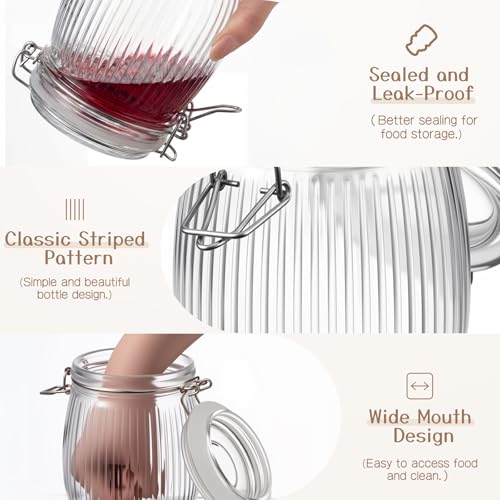 25 oz Wide Mouth Glass Mason Jars with Airtight Lid 6 Pack, Glass Canister, Striped Clip Fastening Jar for Kitchen Storage Canning, Oat, Coffee, Pasta, Snack, Nut, Candy and Pickling Food - size: 25oz