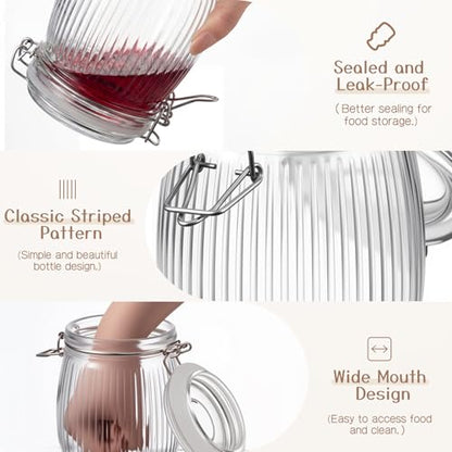 25 oz Wide Mouth Glass Mason Jars with Airtight Lid 6 Pack, Glass Canister, Striped Clip Fastening Jar for Kitchen Storage Canning, Oat, Coffee, Pasta, Snack, Nut, Candy and Pickling Food - size: 25oz