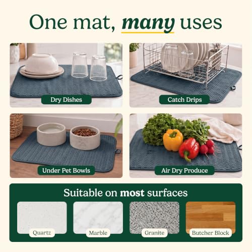 Cuisinart Dish Drying Mat for Kitchen Counter - 2-Pack XL 18x24 Ultra Absorbent Microfiber Dish Mat - Fast Drying, Machine Washable, Foldable Countertop Pad - Safe for Granite & Quartz - color: Geostripe Blue