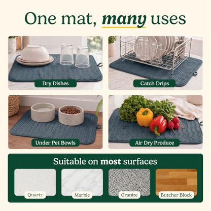 Cuisinart Dish Drying Mat for Kitchen Counter - 2-Pack XL 18x24 Ultra Absorbent Microfiber Dish Mat - Fast Drying, Machine Washable, Foldable Countertop Pad - Safe for Granite & Quartz - color: Geostripe Blue