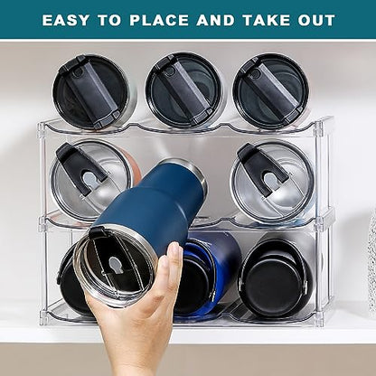 LARGER Compartment - Stackable Water Bottle Organizer Holder - for Stanley & Others' Large Tumbler - Clear Wine Rack, Cup Bottle Holder for Cabinet Home Countertop Fridge Pantry Shelf, 3 Tier Hold 9 - size: 3 Tier - Hold 9