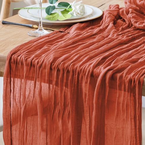Fall Table Runner Cheesecloth 10FT Terracotta Boho Burnt Orange Gauze Cheese Cloth Rustic Sheer Table Runners for Wedding Bridal Baby Shower Party Decoration - color: Terracotta, size: 1 Pack