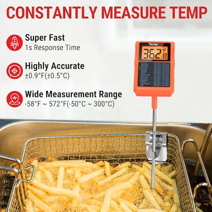 TempPro TP510 Waterproof Digital Candy Thermometer with Pot Clip, 10" Long Probe Instant Read Food Cooking Meat Thermometer for Grilling BBQ Deep Fry Oil Fathers Day Gift (Previously ThermoPro) - style: Temperature Guide