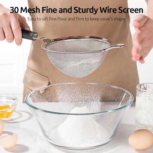 U-Taste Medium Fine Mesh Strainer: 18/8 Stainless Steel 4.73in 30 Mesh Kitchen Food Sieve with Sturdy Riveted Silicone Handle, Heavy Duty Deep Handheld Metal Colander for Rice, Quinoa, Flour (Black) - color: (2) Black, size: M-4.73in