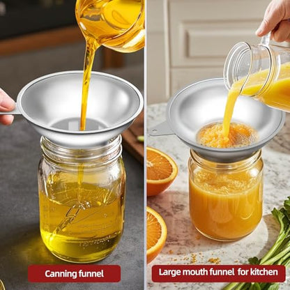 Serinar Stainless Steel Metal Canning Funnel with Removable Strainer, for Jams, Pickles and Home Preserving, Dishwasher Safe Kitchen Tool (2.26 Inch Standard Bore for Standard Mouth Mason Jars).